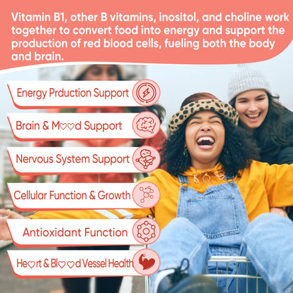 Vitamin B1 & Methylated Vitamin B Complex Gummies, GLP-1 Friendly B Vitamins + Benfotiamine + Thiamine & Inositol, B1 B2 B6 Multivitamins, L-methylfolate, Methyl B12 for Nerve Cognition Energy, 60 Cts