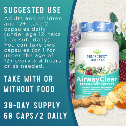 Ridgecrest Herbals AirwayClear, Natural Respiratory Relief, 60 Vegan Capsules
