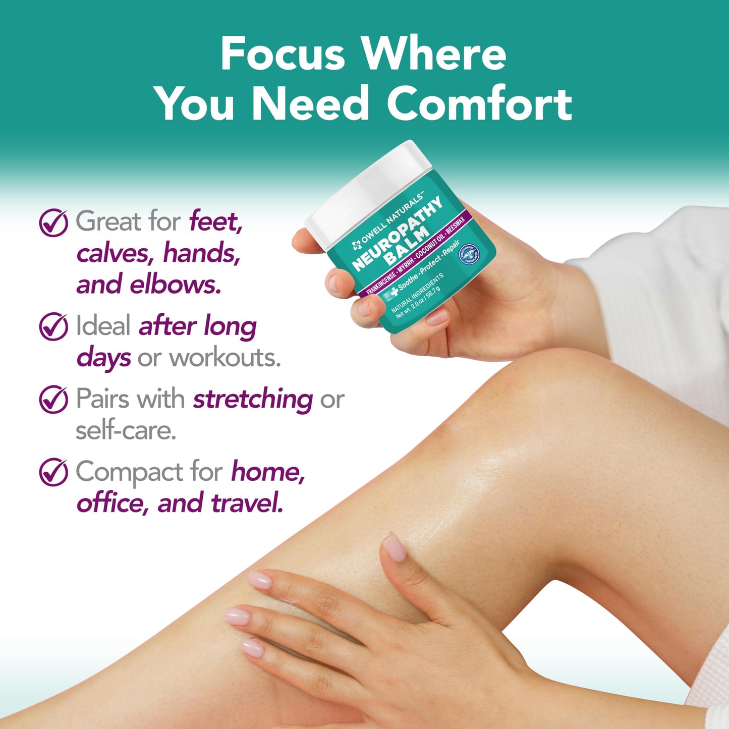 Owell Naturals Neuropathy Cream Extra Strength – Fast Absorbing Cooling for Leg, Feet & Hands – Advanced Soothing Formula with Aloe Vera, Arnica, MSM & Vitamin B6 – Made in USA, 2 fl oz