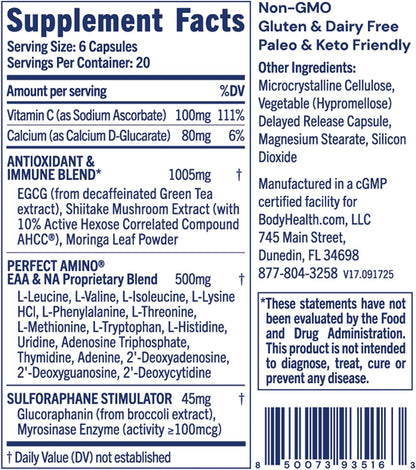 BodyHealth Cellular Guard - 100mg Vitamin C, 80mg Calcium | Sulforaphane Activation & Antioxidant Support | Promotes Cellular Health, Immune Resilience & Detox Pathways - 120 Capsules