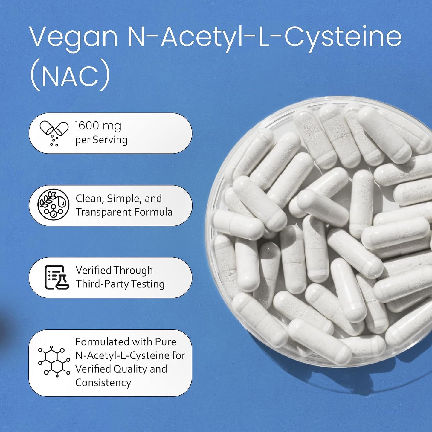 NaturaLife Labs N-Acetyl-L-Cysteine (NAC) 1600 mg – 100 Capsules - Vegan, Non-GMO & Gluten-Free