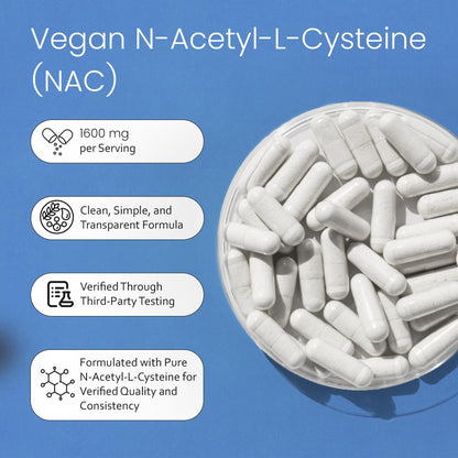 NaturaLife Labs N-Acetyl-L-Cysteine (NAC) 1600 mg – 100 Capsules - Vegan, Non-GMO & Gluten-Free