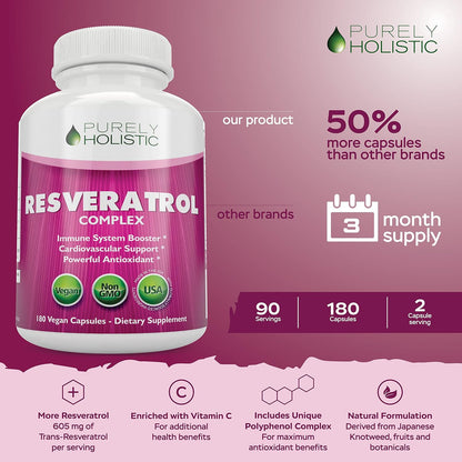 Resveratrol Supplement 1450mg, Extra Strength Trans Resveratrol Complex | Potent Antioxidant Support for Healthy Aging & Cellular Health with Polyphenol Blend, Vegan, 180 Capsules (3 Month Supply)