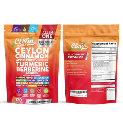 Clean Nutraceuticals Ceylon Cinnamon Capsules + Berberine Turmeric Apple Cider Vinegar Ginseng Bitter Melon (Karela) Gymnema Milk Thistle Fenugreek Supplement Pills Powder for Men & Women