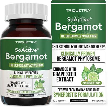 SoActive Bergamot: 2.5X More Effective, Italian Citrus Bergamot Phytosome - Clinically Validated | Enhanced with Grape Seed Extract - Supports Cholesterol & Weight Management (60 Capsules)