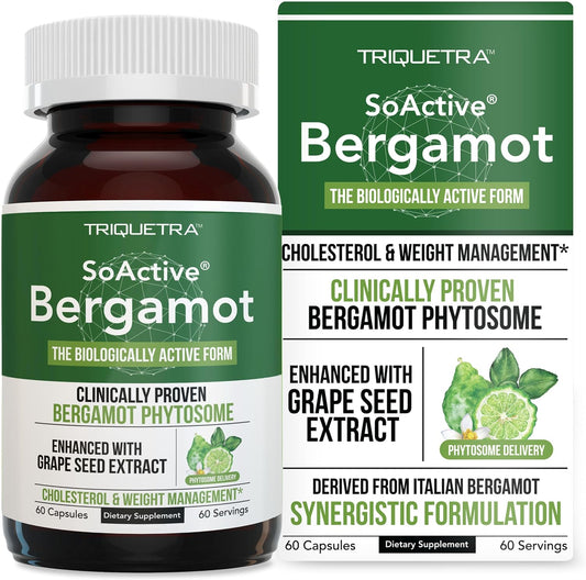 SoActive Bergamot: 2.5X More Effective, Italian Citrus Bergamot Phytosome - Clinically Validated | Enhanced with Grape Seed Extract - Supports Cholesterol & Weight Management (60 Capsules)