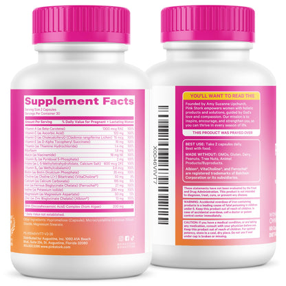 Pink Stork Total Prenatal Vitamins for Women, Clean Label, 60 Count, Mint | Vegan DHA, Methylfolate, Iron, Choline, Vitamin B12 - Preconception Nutrition - No Fishy Burps - Pregnancy Essentials