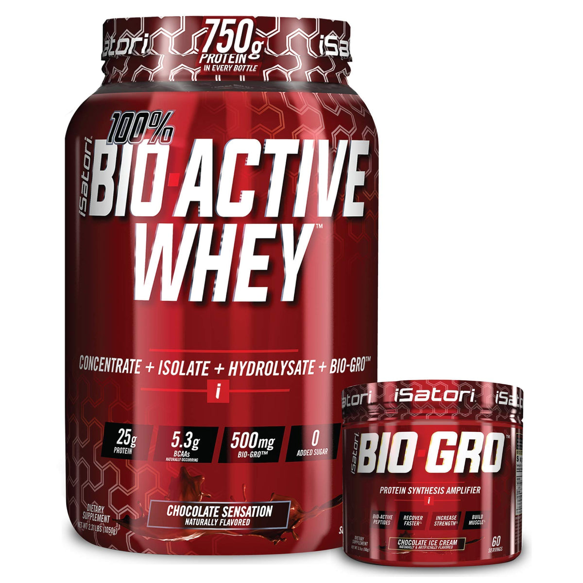 iSatori Bio-GRO Chocolate Ice Cream (60 Servings) & Bio-Active Whey Protein Powder