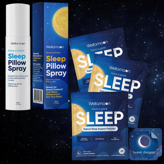 Wellamoon Ultimate Sleep Bundle – Lavender Pillow Spray & 3-Pack Extra Strength Sleep Patches (84 Patches Total) – Long-Lasting Nighttime Support with Melatonin & Valerian