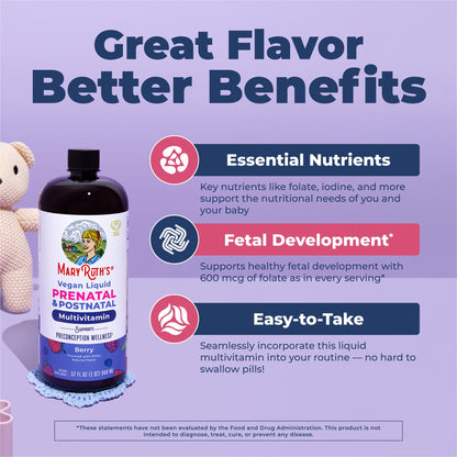 MARYRUTH'S Postnatal & Prenatal Liquid Multivitamin for Women | Selenium | Folate | Healthy Fetal Development | Prenatal Vitamins | Vegan | Non-GMO | Sugar Free | Gluten Free | 16 oz