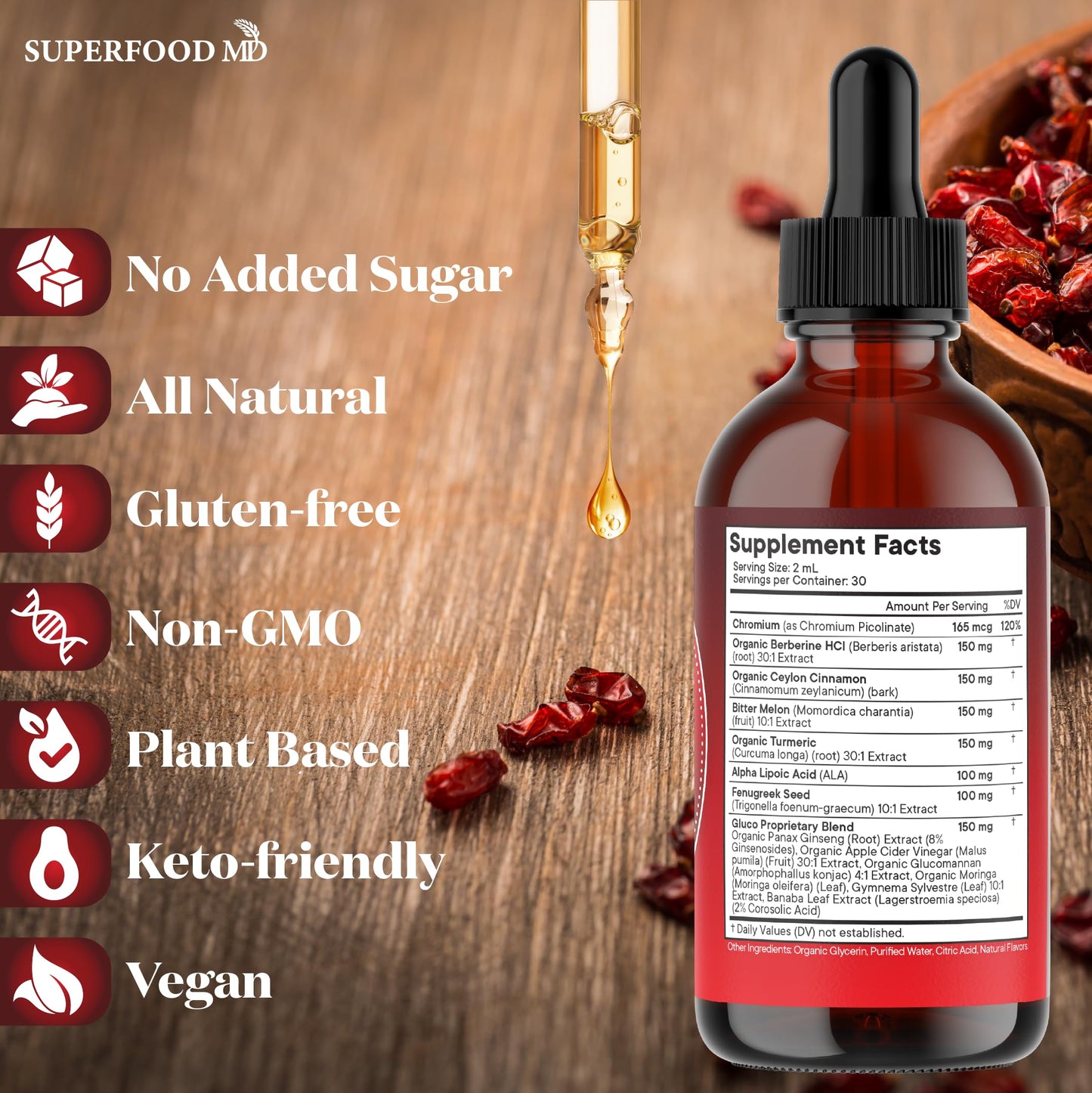 Berberine with Ceylon Cinnamon Supplement Liquid Drops + Bitter Melon Extract, Glucomannan, Gymnema, Chromium, Turmeric, Organic Panax Ginseng, Moringa 4oz
