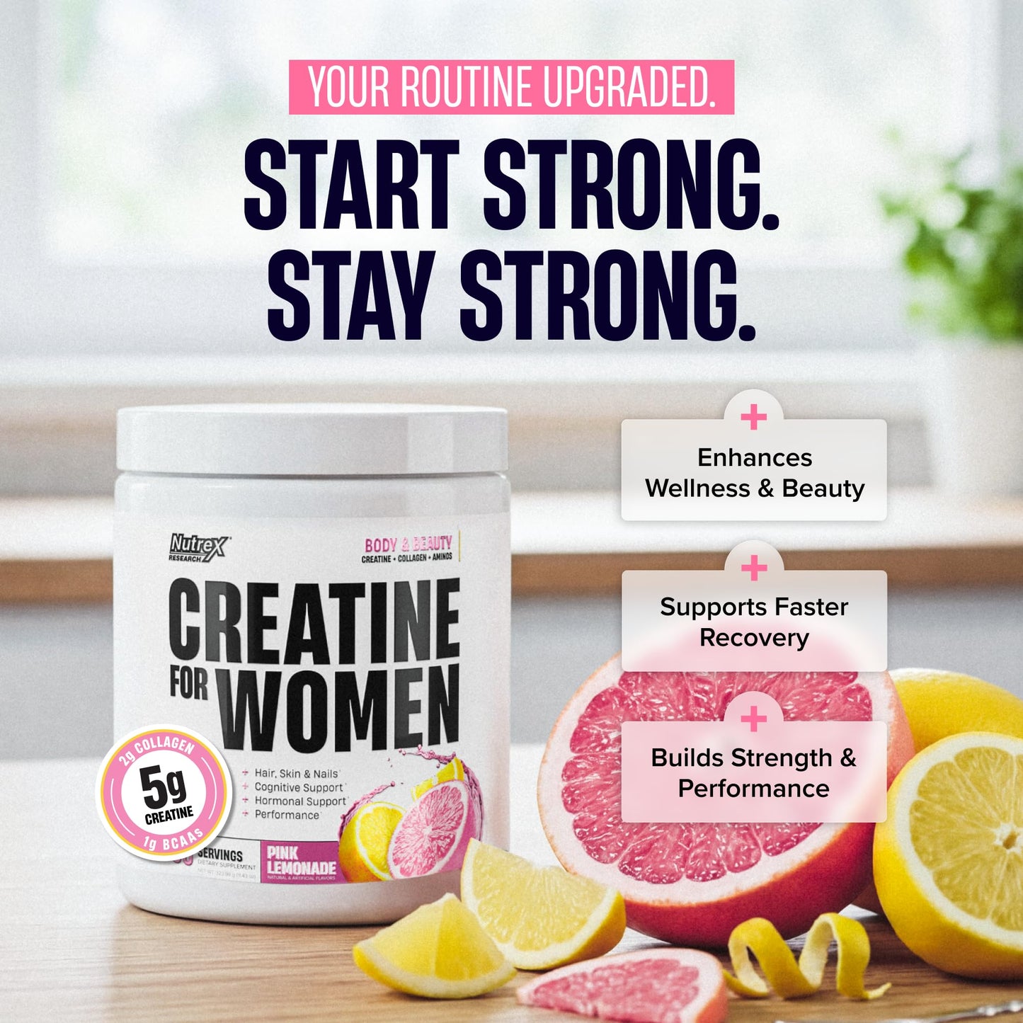 Nutrex Research Creatine for Women Booty & Beauty – Peach Mango | 5g Creatine, 2g Collagen, BCAAs & Hyaluronic Acid for Glutes, Strength & Skin | Gluten Free, 30 Servings