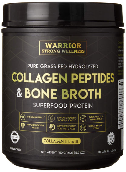 Warrior Strong Wellness Premium Collagen Peptides Bone Broth: Grass Fed Hydrolyzed 