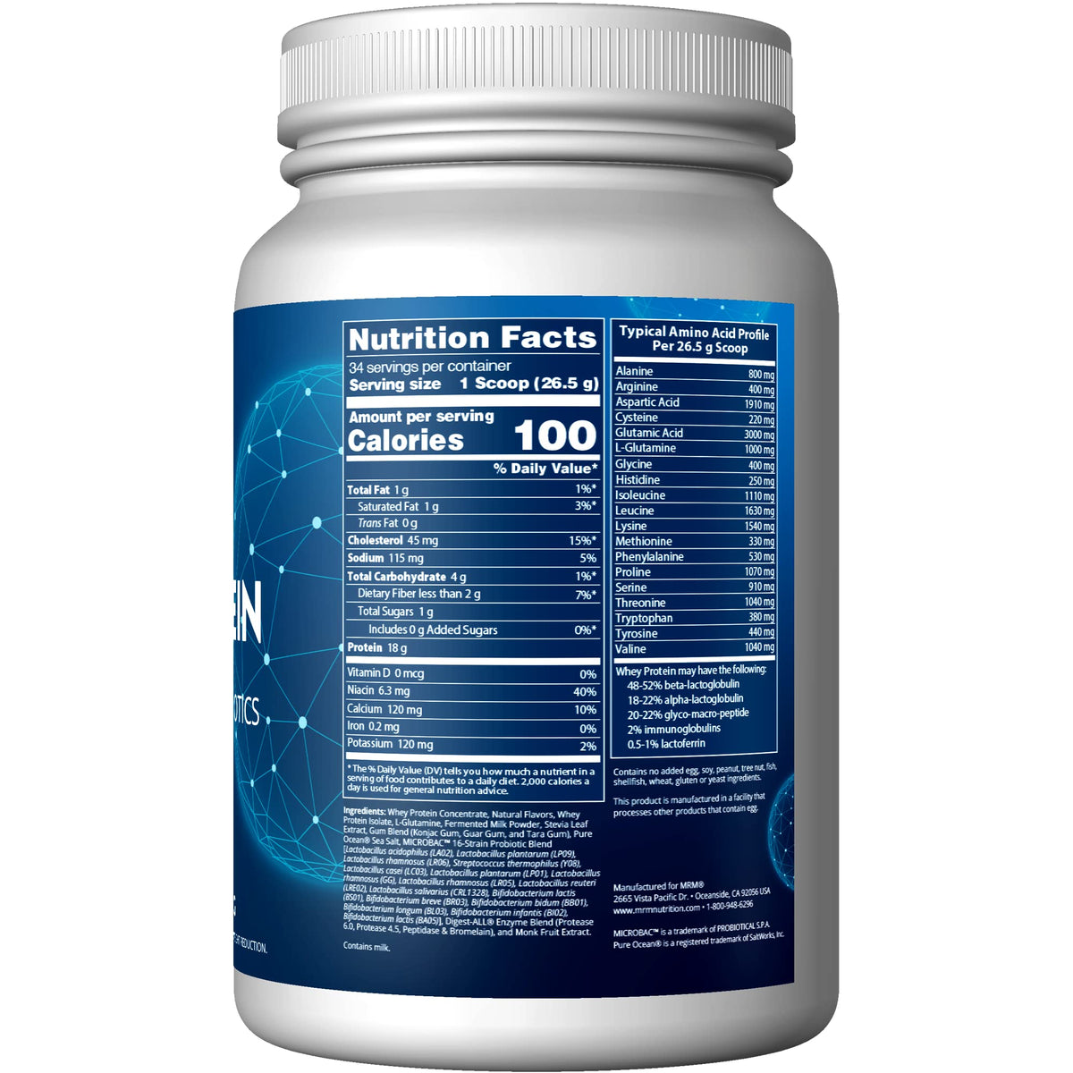 MRM Nutrition Whey Protein | Vanilla Flavored |18g Protein | with 2 Billion probiotics