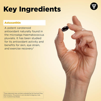 Vital Vitamins Astaxanthin 12mg Softgels for Skin Hydration & Elasticity | Natural Astaxanthin from Microalgae, Antioxidant Protection for Skin, Eyes & Exercise Recovery, Vegan, 60 Softgels