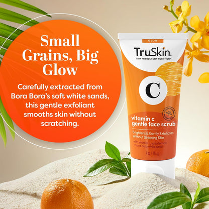 TruSkin Vitamin C Brightening Face Scrub with Yuzu Lemon, 4 fl oz | With Bora Bora white sand to gently exfoliate, smooth skin texture and reveal softer, more radiant-looking skin