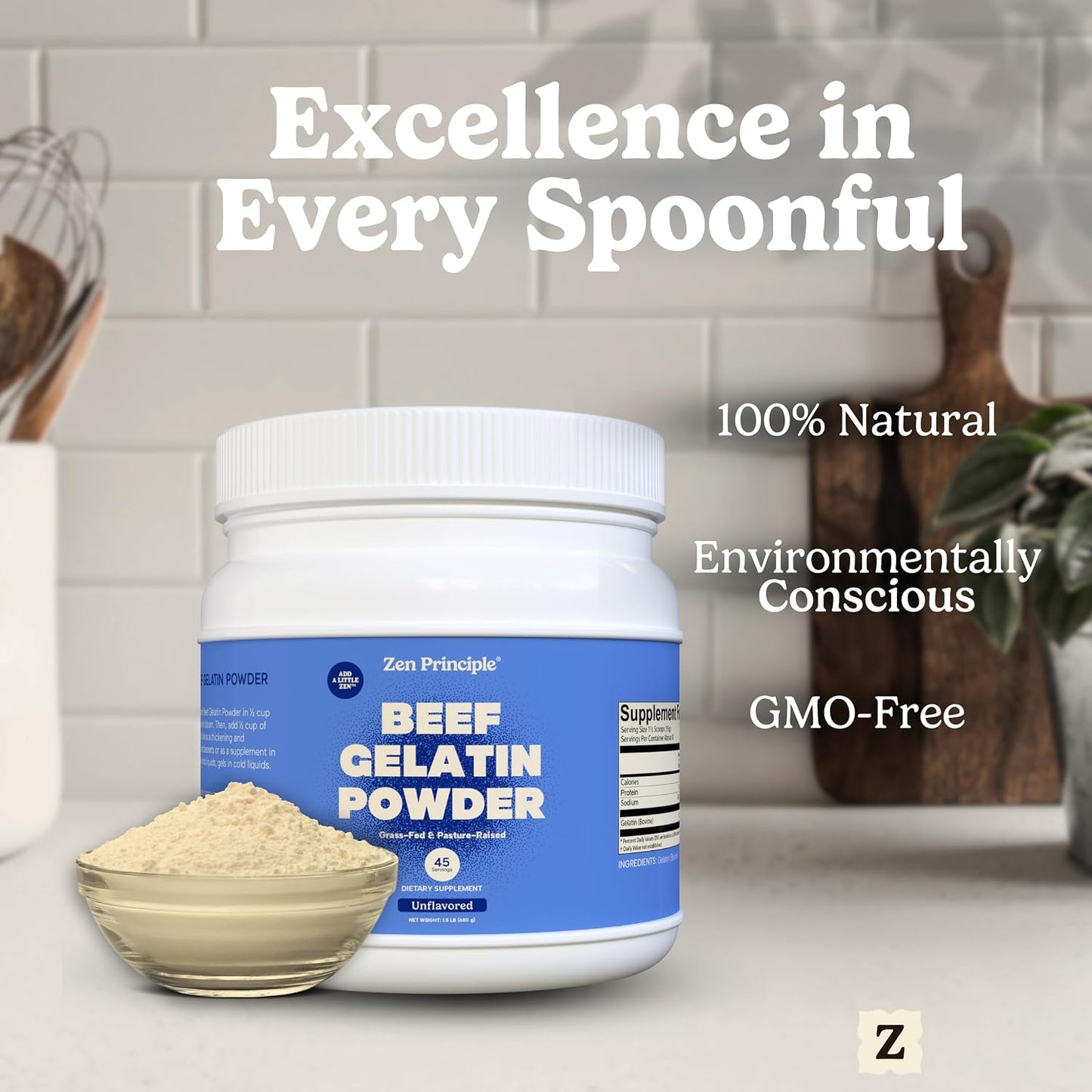 Zen Principle Grass-Fed Gelatin Powder, 1.5 lb. Custom Anti-Aging Protein for Healthy Hair, Skin, Joints & Nails. Paleo and Keto Friendly. Cooking and Baking. GMO-Free and Gluten-Free. Unflavored.