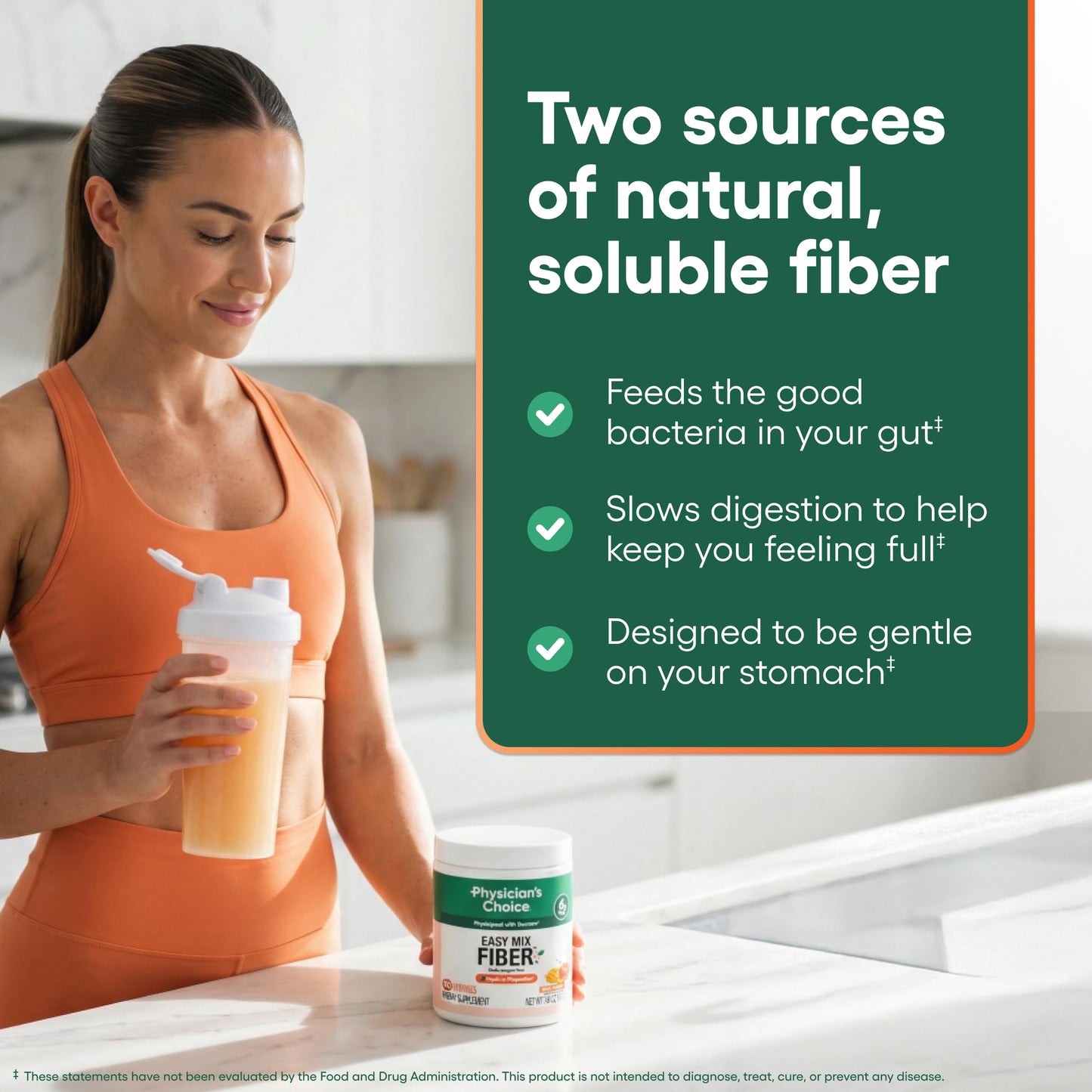 Physician's CHOICE Easy Mix Fiber for GLP-1 Support - No Grit & Sugar Free - Daily Prebiotic Soluble Fiber Powder Supplement - Digestive Health & Regularity - for Women and Men - Unflavored - 7.1oz