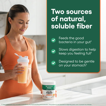 Physician's CHOICE Easy Mix Fiber for GLP-1 Support - No Grit & Sugar Free - Daily Prebiotic Soluble Fiber Powder Supplement - Digestive Health & Regularity - for Women and Men - Unflavored - 7.1oz