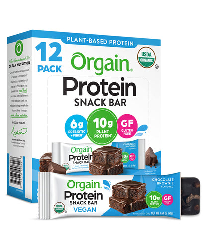 Orgain Organic Vegan Protein Bars, Chocolate Brownie - 10g Plant Based Protein, Gluten Free 