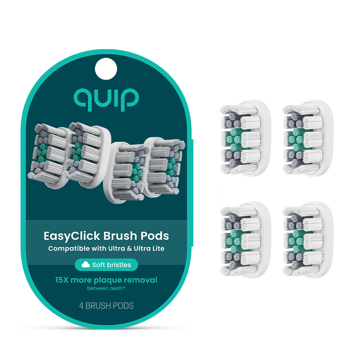 quip Ultra and Ultra Lite EasyClick Brush Pod Refill Heads, Black, 4 Pack