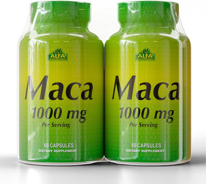ALFA VITAMINS Maca 1000 mg Peruvian Maca Root Supplement for Energy & Wellness – Plant-Based Formula - 60 Capsules (2-Pack)