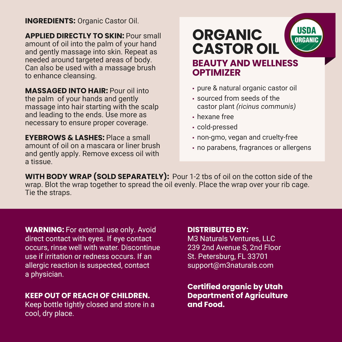 Organic Castor Oil Roll On - Extra Virgin, Unrefined & Hexane-free (3oz)