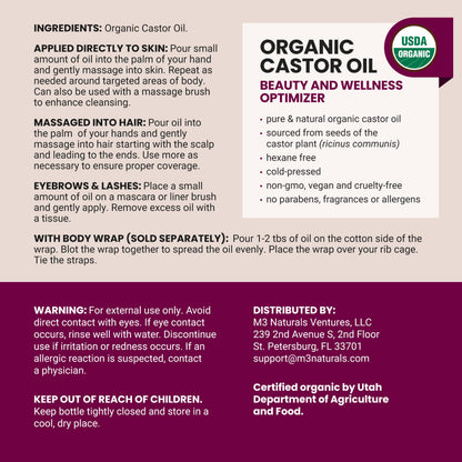 Organic Castor Oil Roll On - Extra Virgin, Unrefined & Hexane-free (3oz)