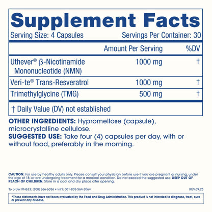ProHealth NMN Pro Complete (120 Capsules, 3 Pack) - 1000 mg Uthever® NMN + 1000 mg Resveratrol + 500 mg TMG. NAD+ Precursor, Methylation Support & Sirtuin Activation. Triple Lab-Tested