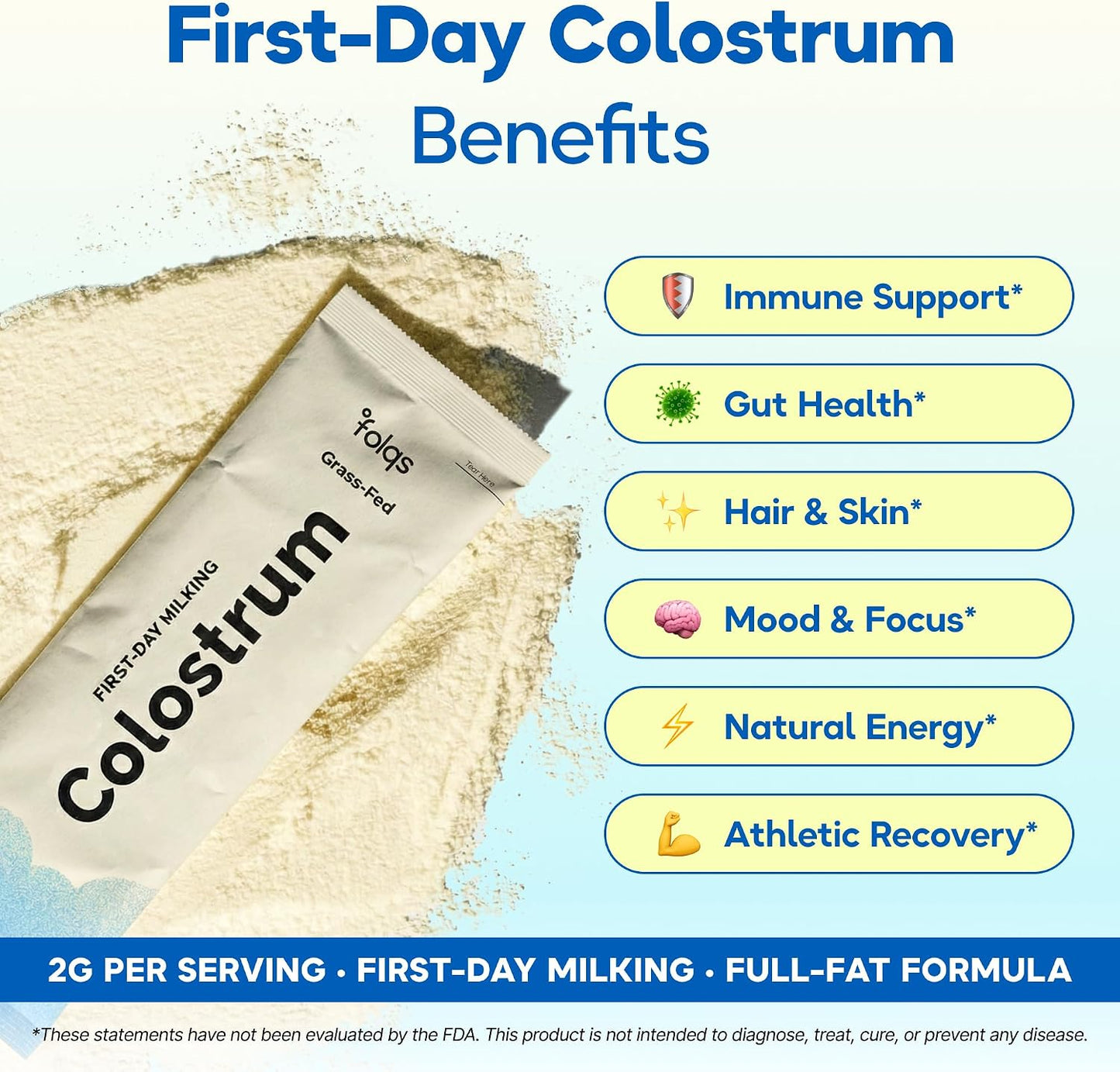 Bovine Colostrum Powder, First Day Milking, Immune & Gut, 30 Servings | First-Day Milking, Colostrum Supplement, Supports Skin & Tissue, Made in USA, Amino Acids, Vitamins, Minerals, Kosher