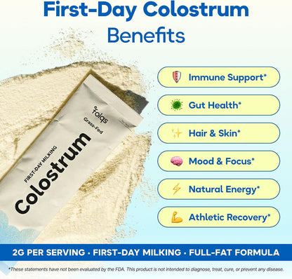 Bovine Colostrum Powder, First Day Milking, Immune & Gut, 30 Servings | First-Day Milking, Colostrum Supplement, Supports Skin & Tissue, Made in USA, Amino Acids, Vitamins, Minerals, Kosher