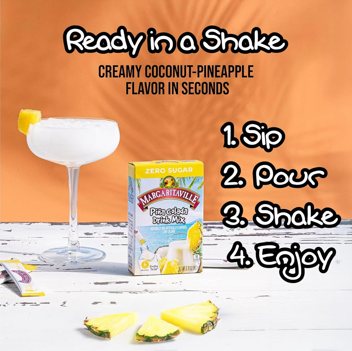 Margaritaville Singles To Go Water Drink Mix - Pina Colada Flavored, Non-Alcoholic Powder Sticks 6 CT, 0.70 Ounce (Pack of 4)