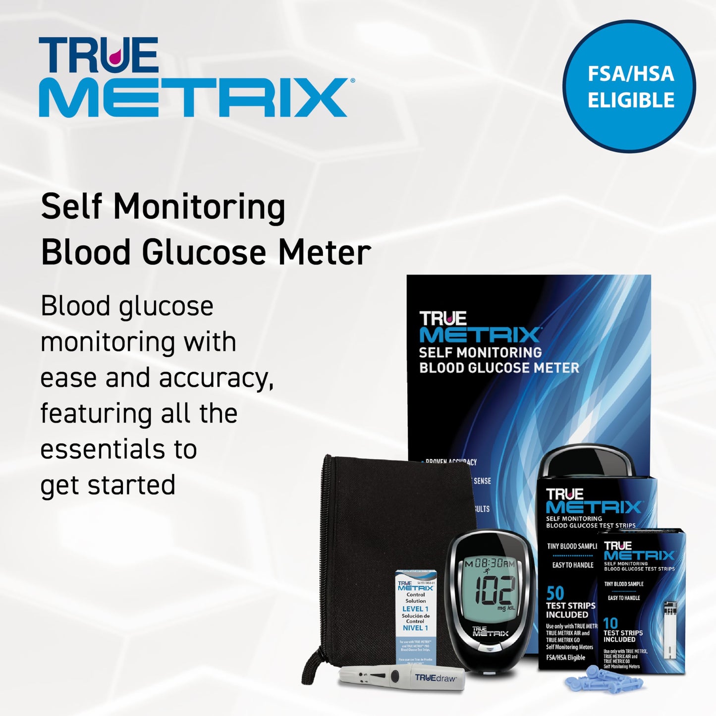 TRUE METRIX GO Meter Value Kit, Blood Glucose Monitor and Testing Supplies | Includes Blood Glucose Meter, Case, 50 Test Strips, Lancing Device - Fast, Easy Testing Supplies for Home Use and Travel