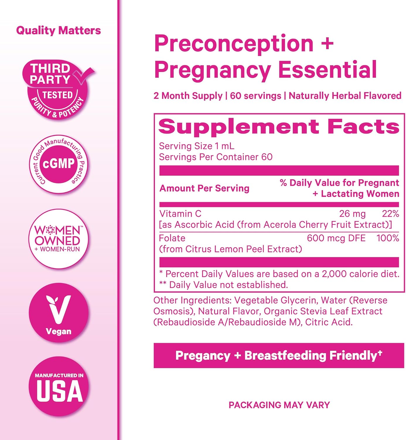 Pink Stork Liquid Folate Drops – 5-MTHF Methylfolate B9 Vitamin | Liquid Folic Acid Alternative for Women | Prenatal Folate, Non-GMO, Vegan, Sublingual Methylfolate Supplement | 2 fl oz