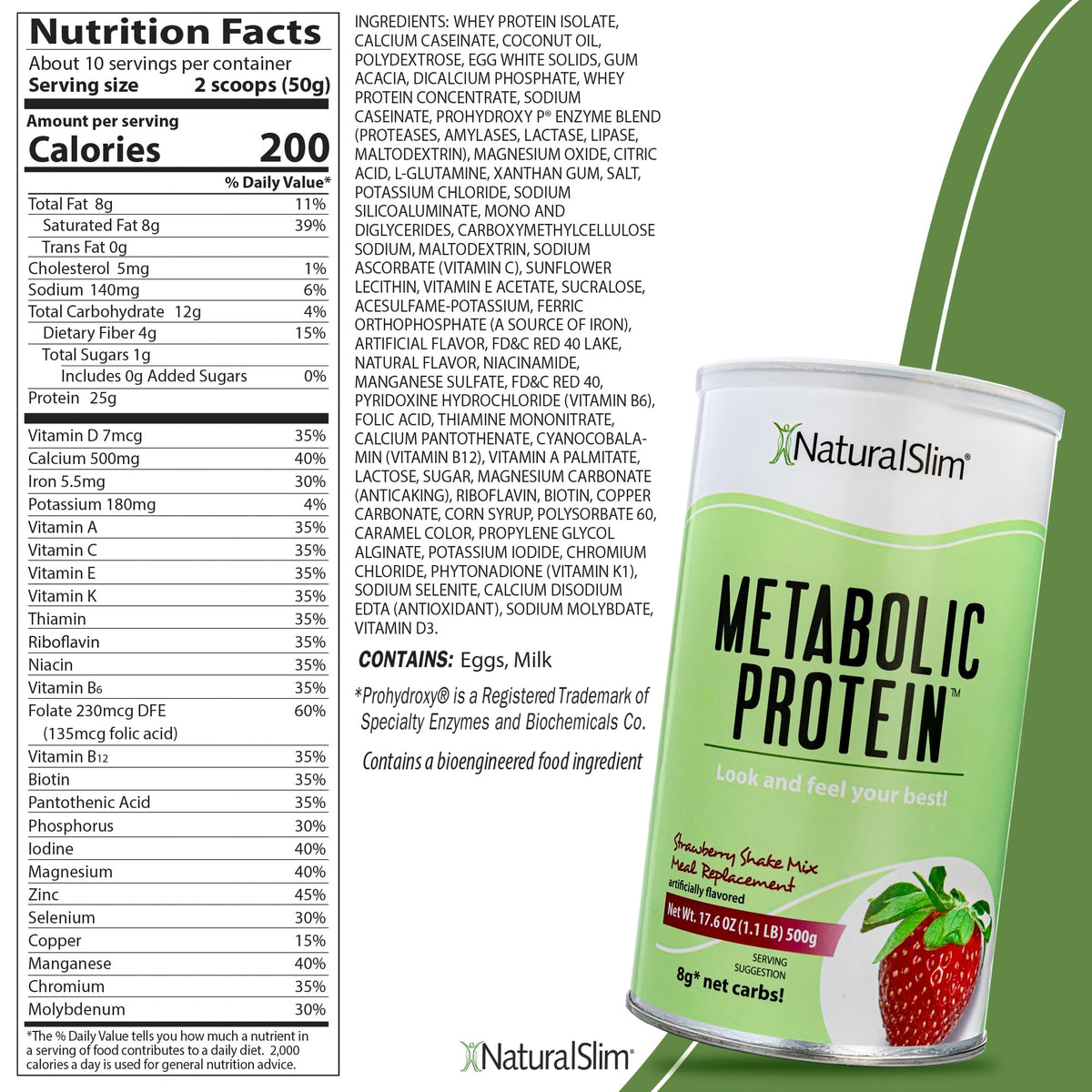 NaturalSlim Metabolic Whey Protein Powder Strawberry – Low Carb, Meal Replacement