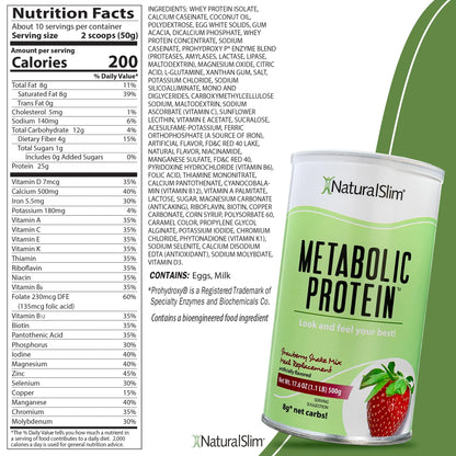 NaturalSlim Metabolic Whey Protein Powder Strawberry – Low Carb, Meal Replacement