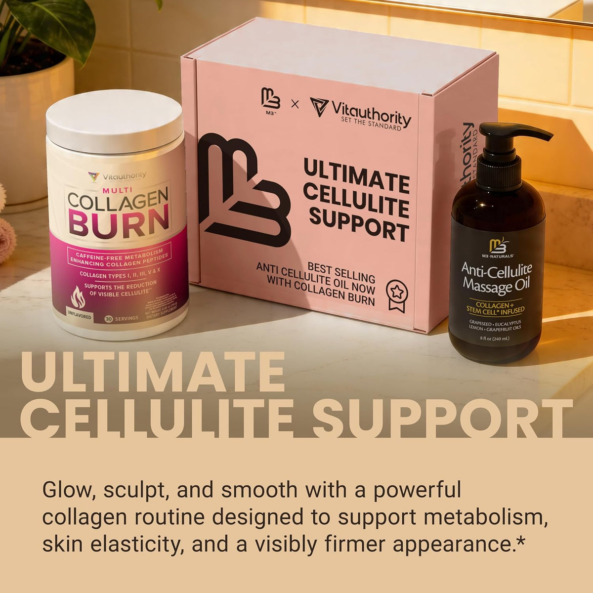M3 Firming Massage Oil + Vitauthority Multi Collagen Burn Powder Bundle
