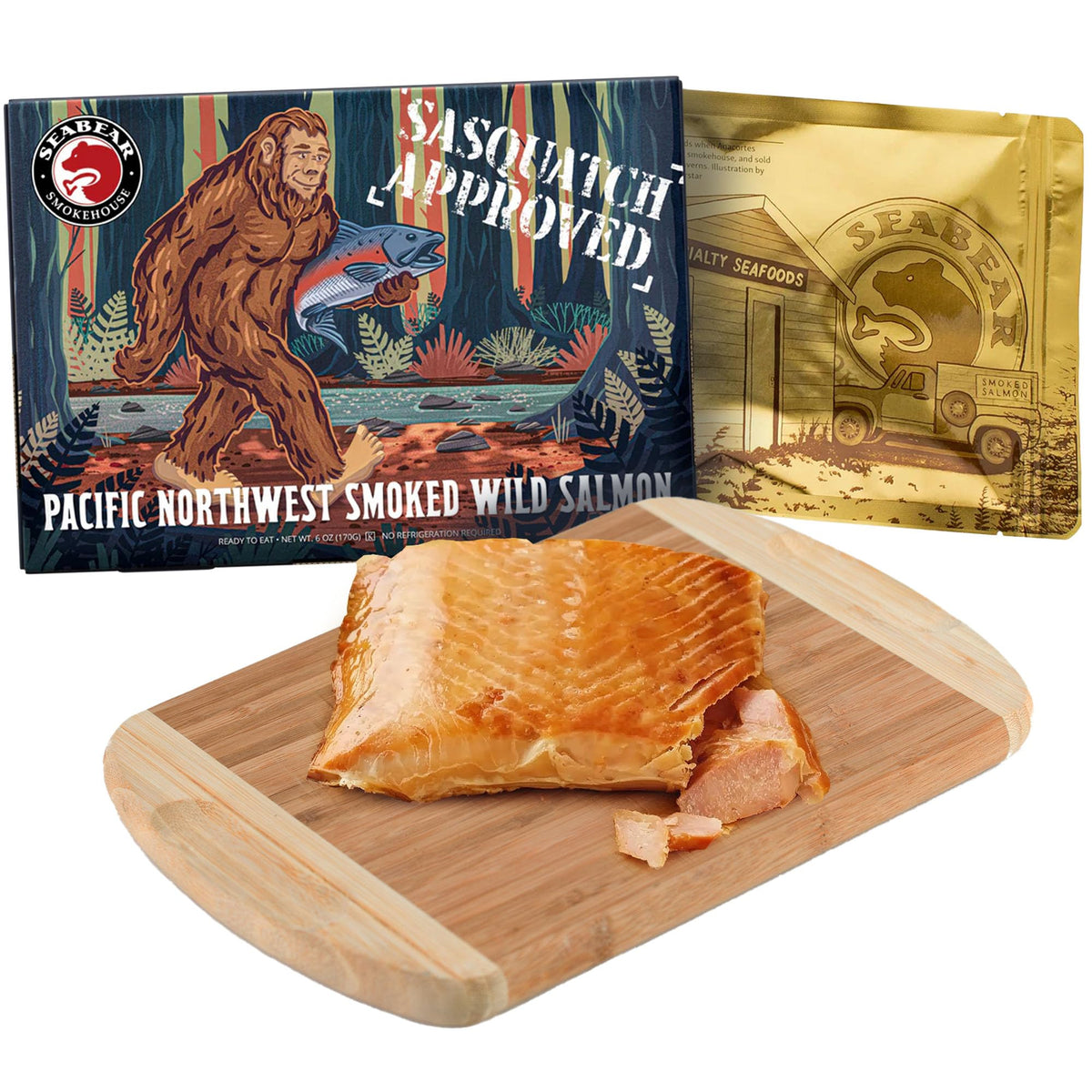 SeaBear Smoked Salmon Trio 18oz (3 x 6oz) Fillets Gift Box – Wild Alaska Sockeye, Wild Pink & Coho Fillets, Shelf Stable, Ready to Eat, 18 Ounce (3 x 6 Ounce) Filets