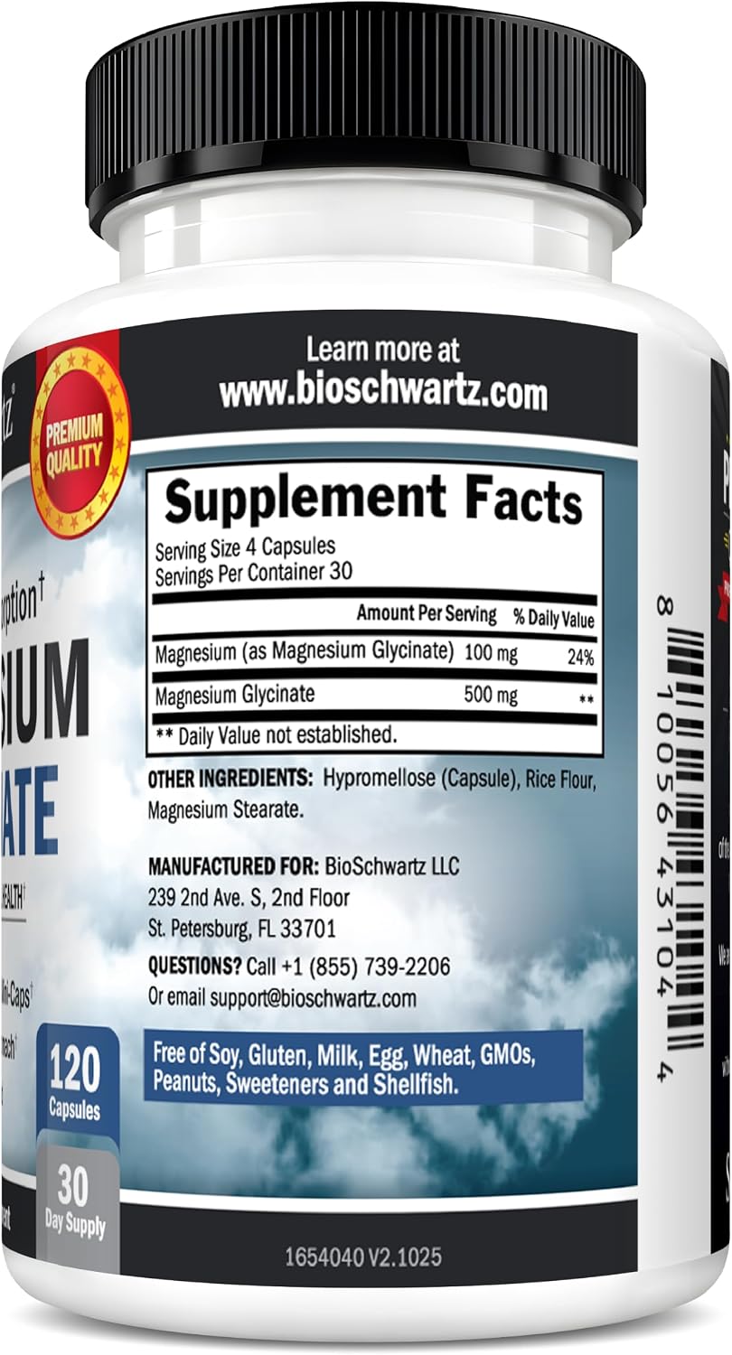 Magnesium Glycinate 500mg Per Serving | Max Absorption | 120 Mini Capsules