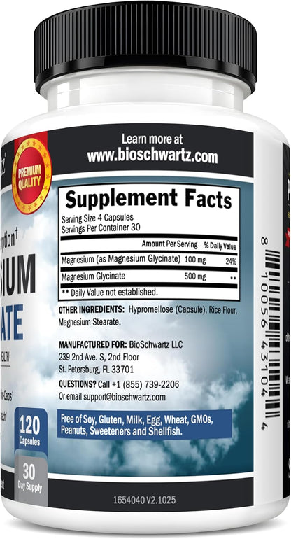 Magnesium Glycinate 500mg Per Serving | Max Absorption | 120 Mini Capsules