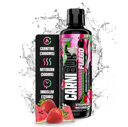 Nutrex Research Carniburn Liquid L Carnitine 3000mg – Thermogenic Liquid Fat Burner for Men & Women with MitoBurn, InnoSlim, GBBGO - Stimulant Free Metabolism Booster - Strawberry Watermelon 31 SV