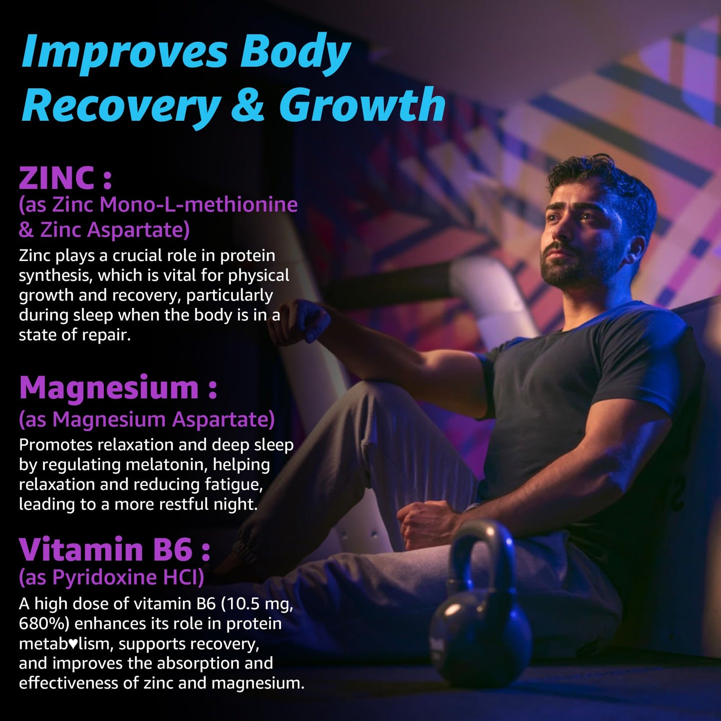Zinc and Magnesium Supplement, Zinc Magnesium Aspartate Post Workout Gummies for Men Women, with Vitamin B6, B12, D3, Turmeric for Nighttime Recovery, Reduce Fatigue, Boost Immunity & Sleep, 120 Count
