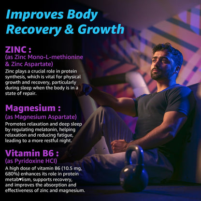 Zinc and Magnesium Supplement, Zinc Magnesium Aspartate Post Workout Gummies for Men Women, with Vitamin B6, B12, D3, Turmeric for Nighttime Recovery, Reduce Fatigue, Boost Immunity & Sleep, 120 Count