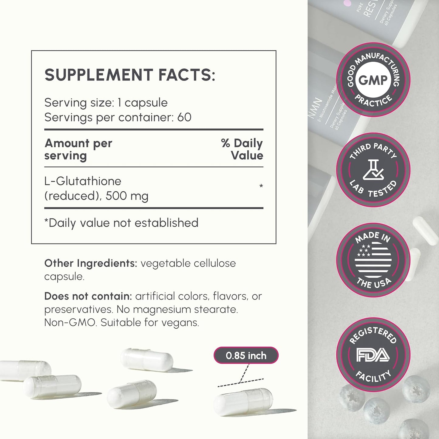 partiQlar L-Glutathione 500mg - Active Antioxidant & Liver Support, 60 Caps
