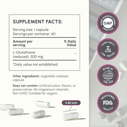 partiQlar L-Glutathione 500mg - Active Antioxidant & Liver Support, 60 Caps