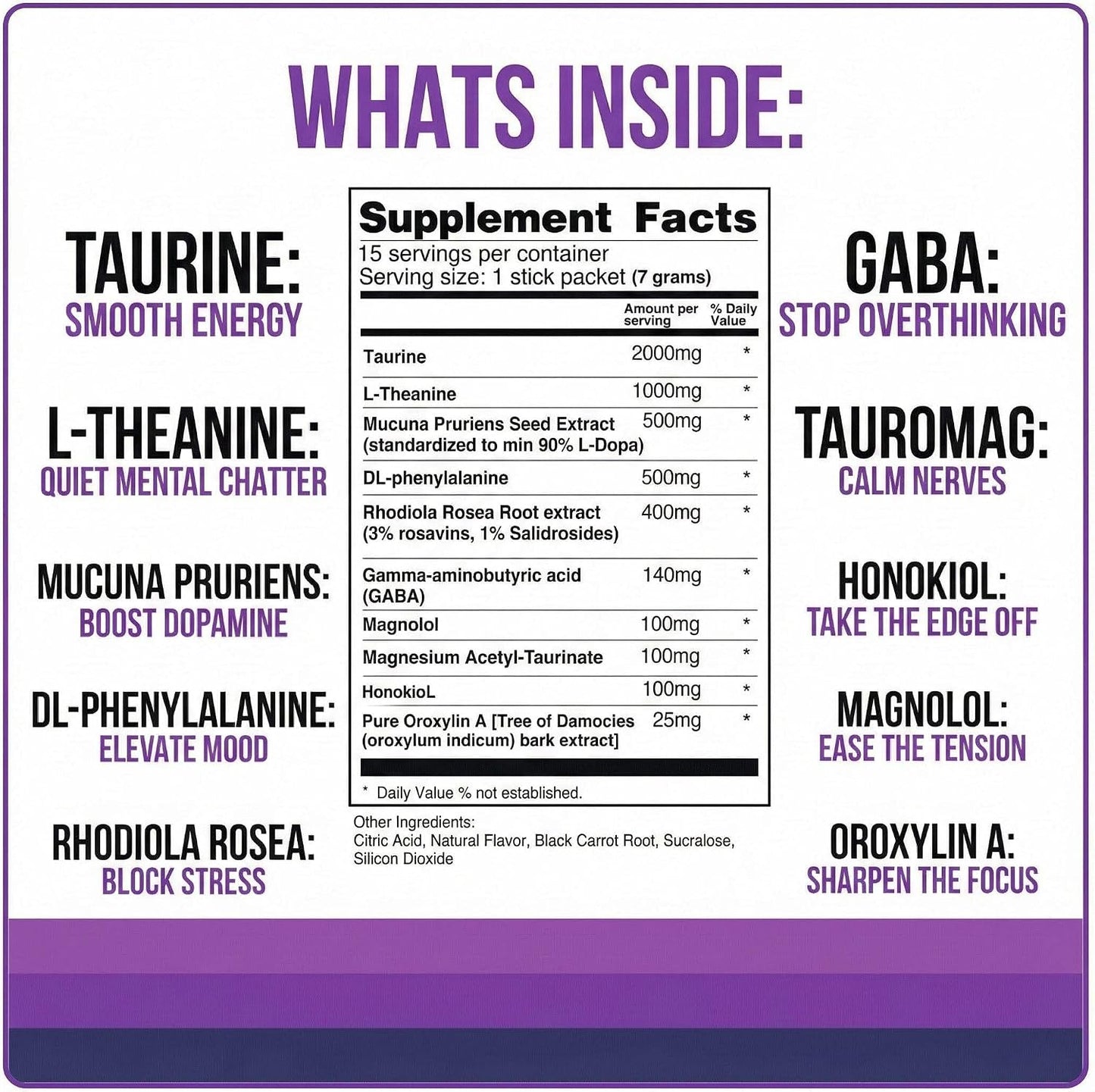 Outty Courage Powder Drink Mix, Acai Berry, 15 Pack | Taurine, L-Theanine, Mucuna Pruriens, GABA, Oroxylin A, zero sugar, caffeine-free, keto-friendly, and made in the USA.