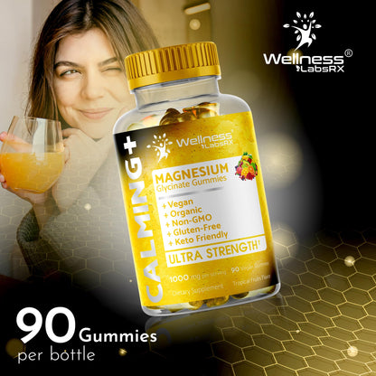 Magnesium Glycinate Gummies, 1000 mg - Magnesium Supplement to Support Relaxation, Heart Health - Chewable Calm Magnesio Gummies for Adults, Glicinato De Magnesio - Strawberry Flavor