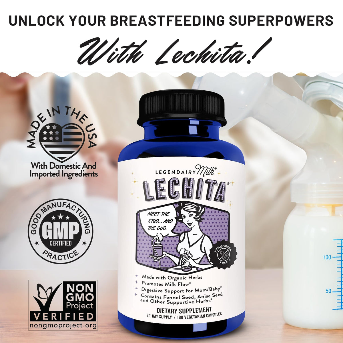 Legendairy Milk Lechita, Supports Milk Flow, Organic Fenugreek Free Breastfeeding Supple