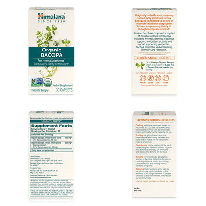 Himalaya USDA Organic Bacopa Monnieri Supplement,750 mg,60 Caplets