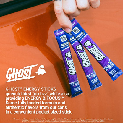 GHOST Sugar-Free Energy Drink Packets, Welch's Grape - 200mg of Natural Caffeine, Daily Vitamins & More, No Artificial Colors - Pre-Workout Energy Drink Mix - 24 On The Go Sticks